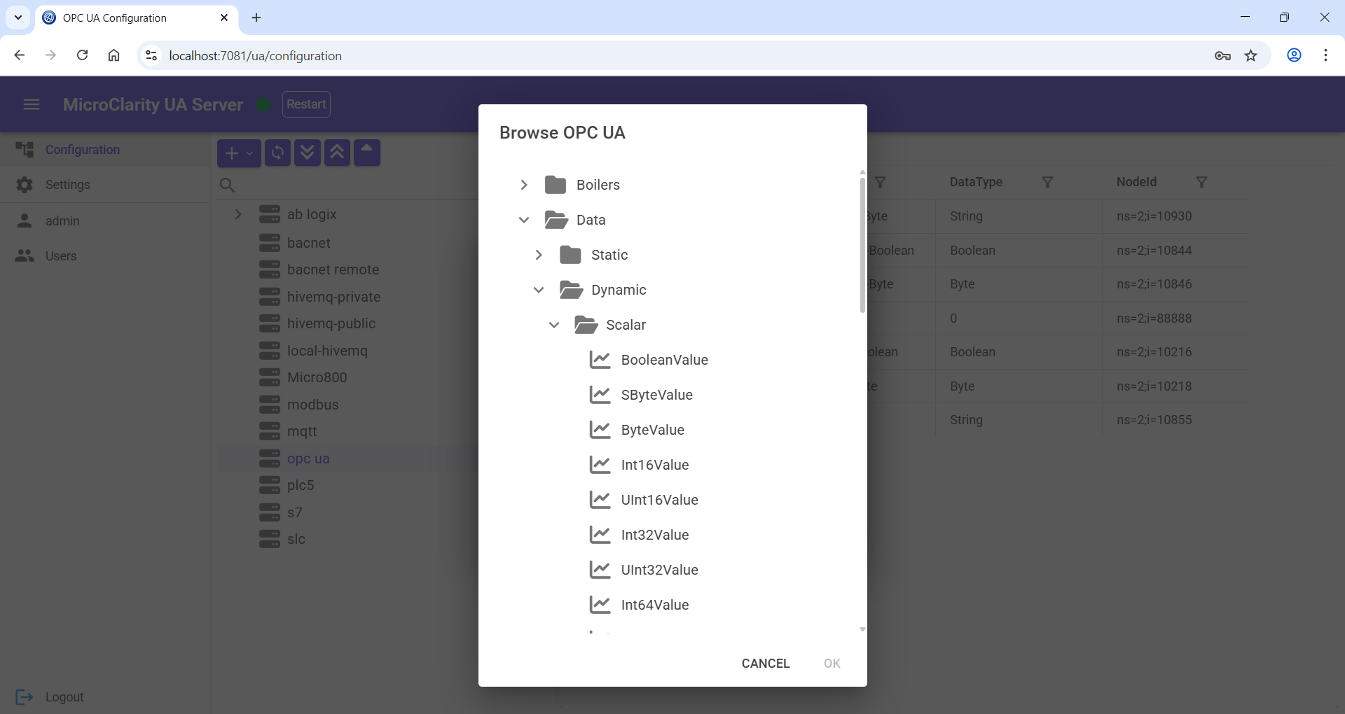 Browse OPC UA server